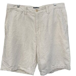 Nautica Men’s 36 Beige Linen Cotton Blend Shorts Classic Flat Front
